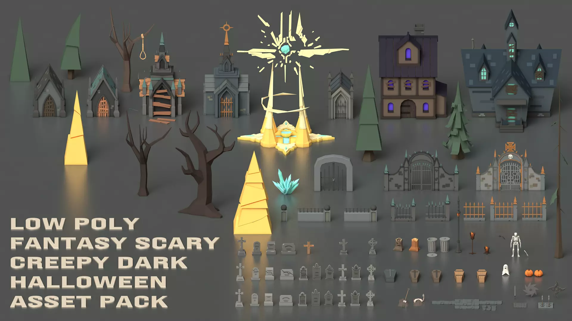 Low Poly Fantasy Scary Creepy Dark Halloween Asset Pack Low-poly 3D model_0