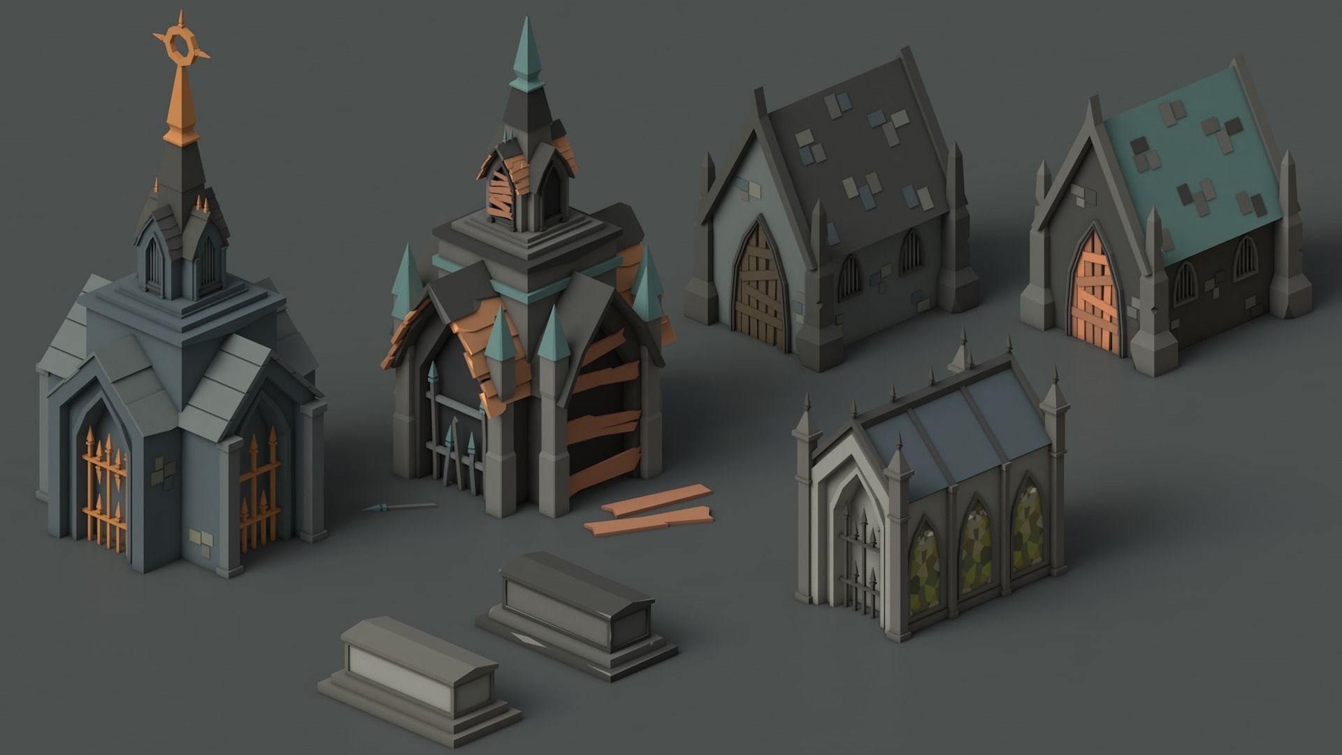 Low Poly Fantasy Scary Creepy Dark Halloween Asset Pack Low-poly 3D model_10
