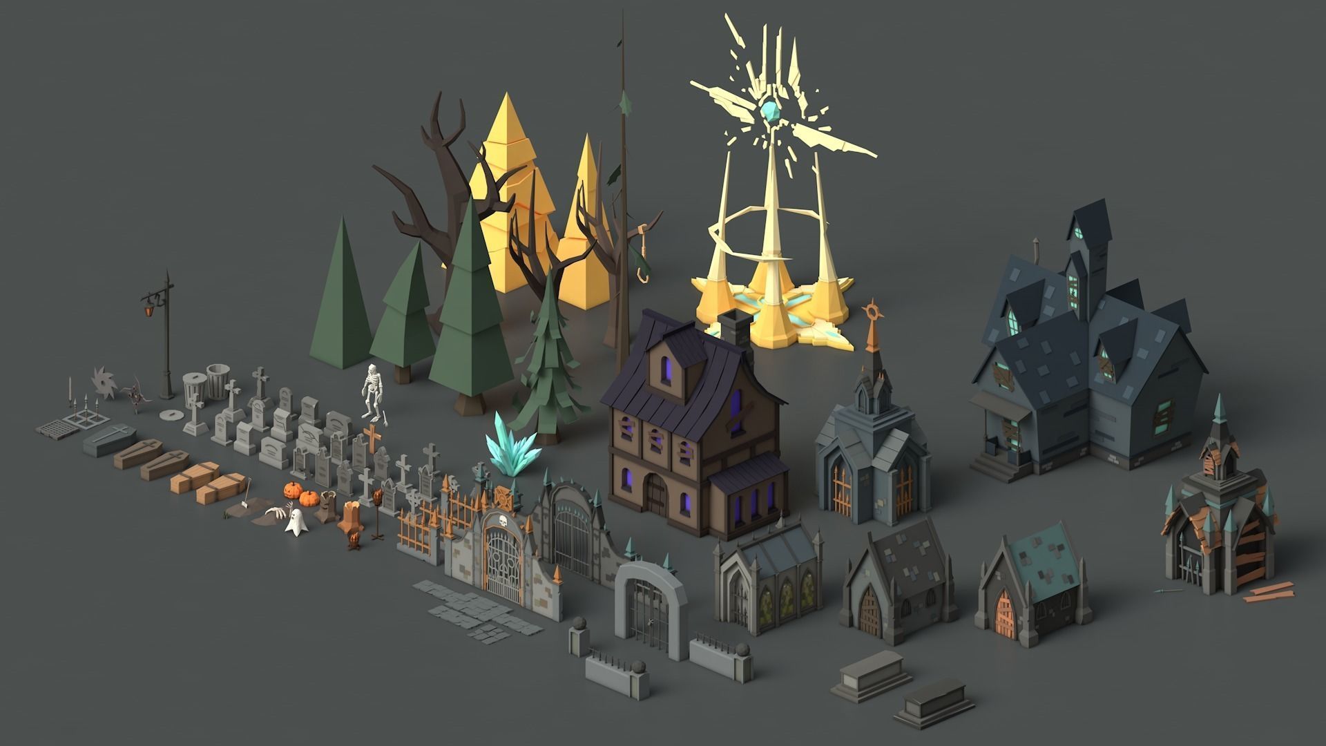 Low Poly Fantasy Scary Creepy Dark Halloween Asset Pack Low-poly 3D model_5