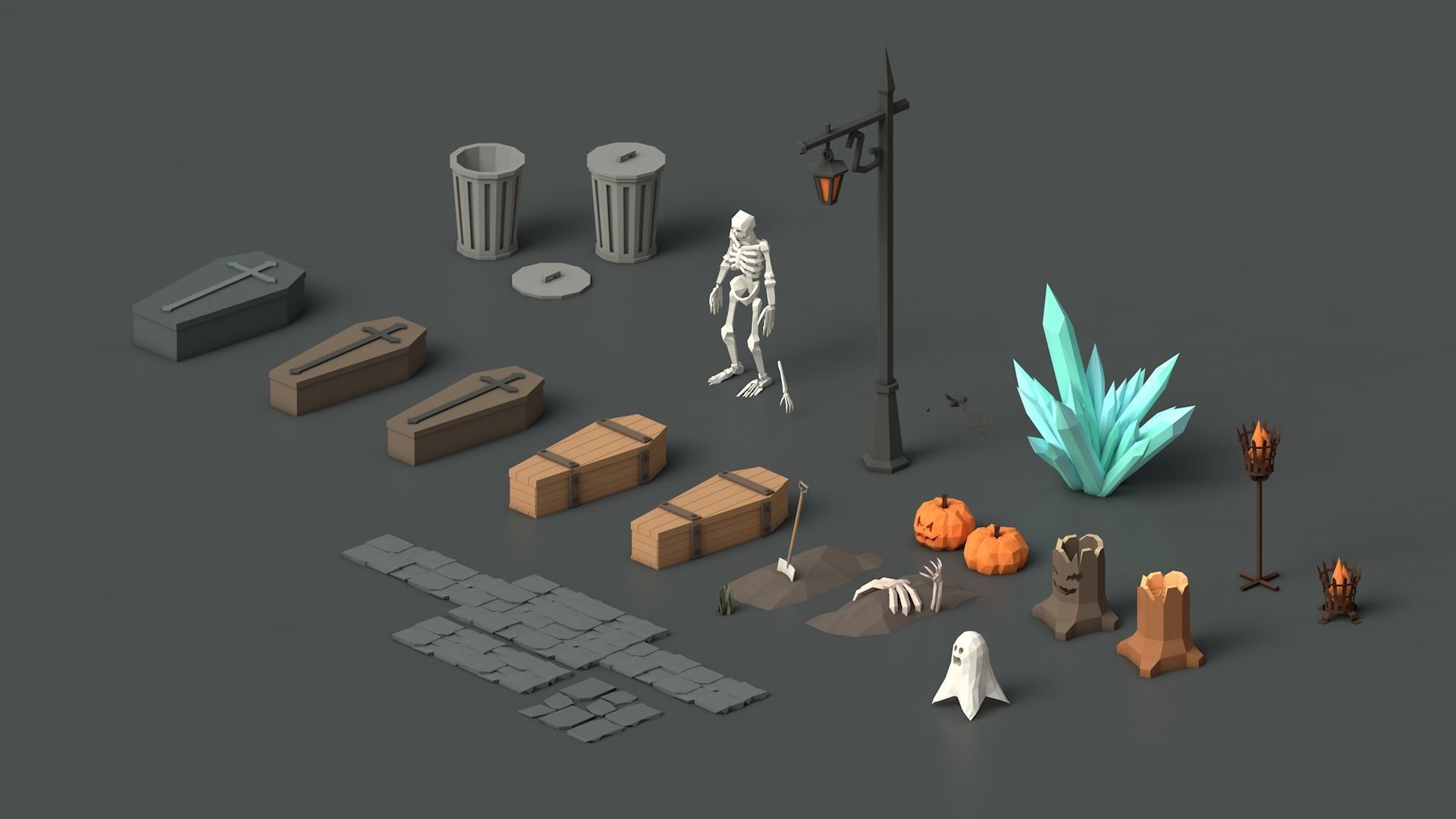 Low Poly Fantasy Scary Creepy Dark Halloween Asset Pack Low-poly 3D model_19