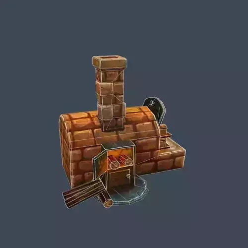 Cartoon Old Brick Oven Furnace for Cooking Low-poly 3D model