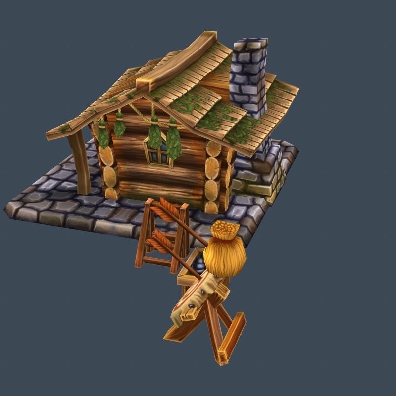 Cartoon Old Wooden Forest House Building Low-poly 3D model_1