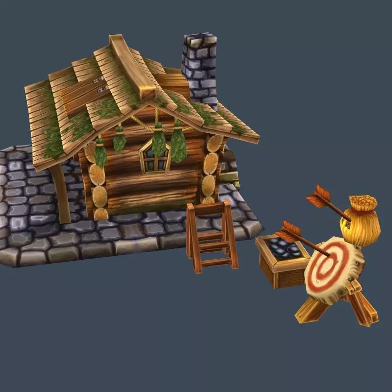 Cartoon Old Wooden Forest House Building Low-poly 3D model_0