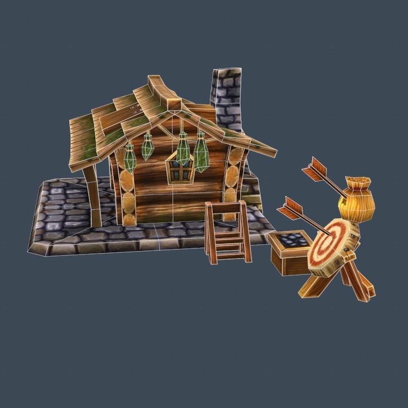 Cartoon Old Wooden Forest House Building Low-poly 3D model_6