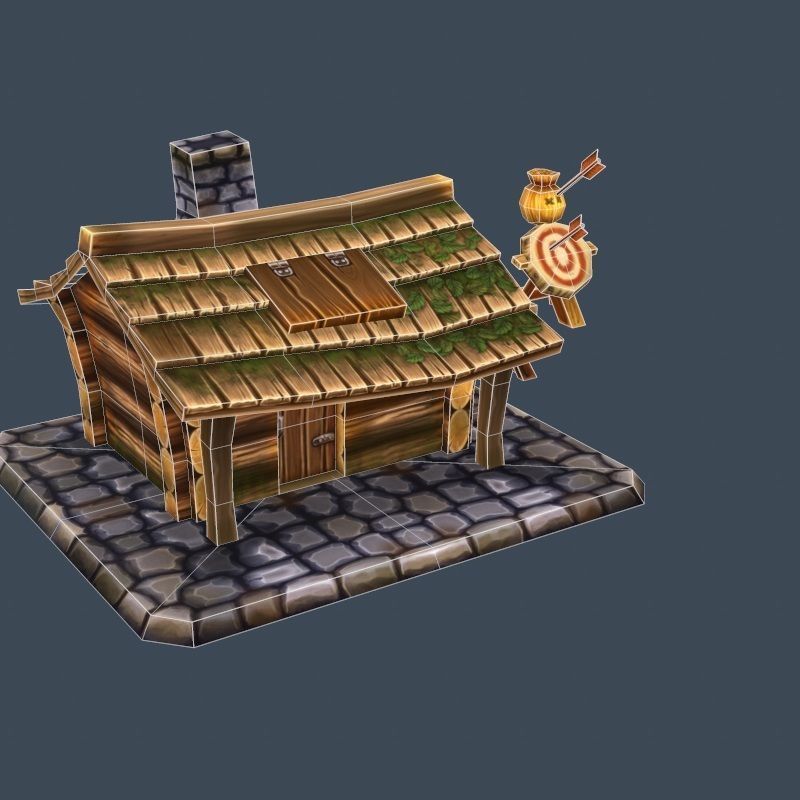 Cartoon Old Wooden Forest House Building Low-poly 3D model_5