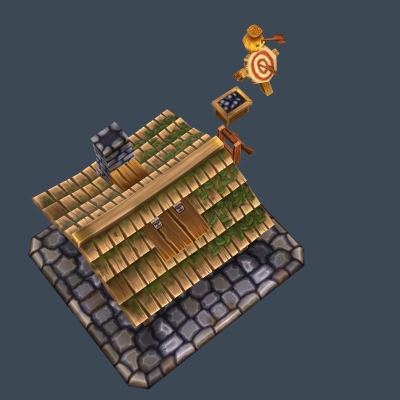 Cartoon Old Wooden Forest House Building Low-poly 3D model_4