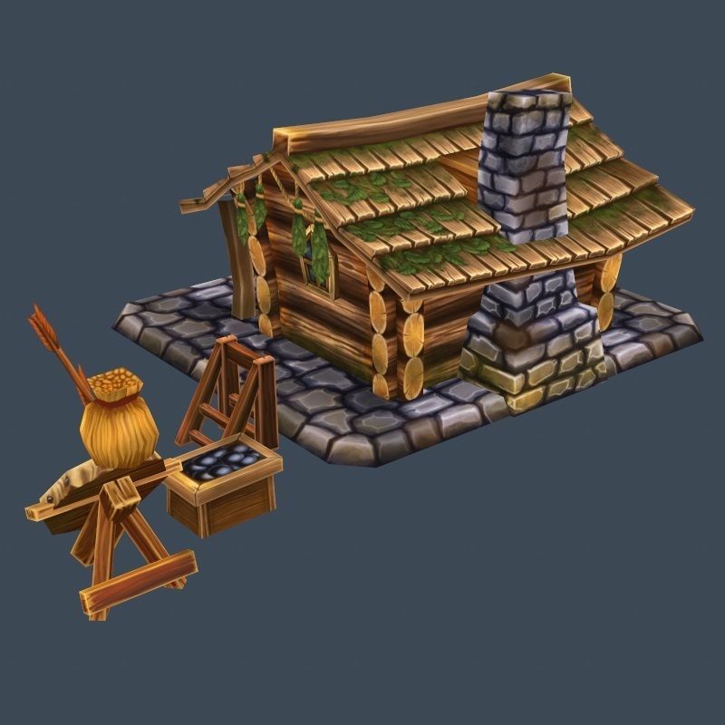 Cartoon Old Wooden Forest House Building Low-poly 3D model_2
