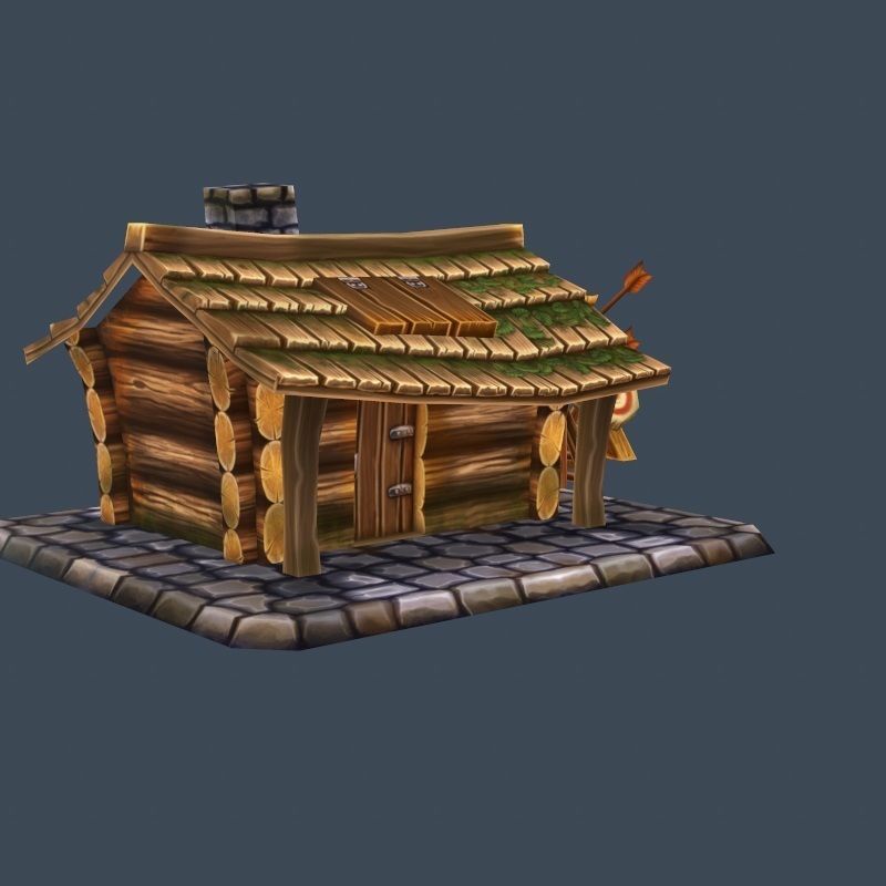 Cartoon Old Wooden Forest House Building Low-poly 3D model_3
