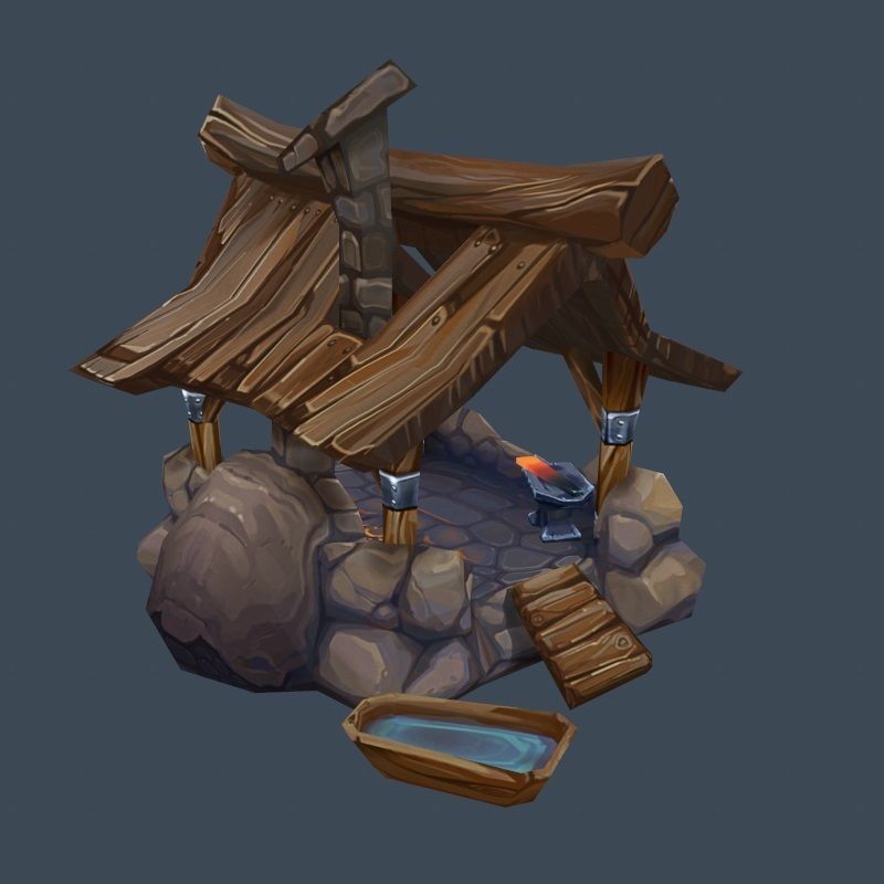 Cartoon Old Forge Building Low-poly 3D model_11