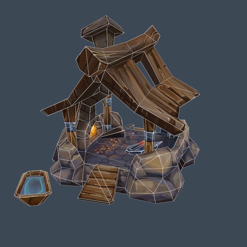Cartoon Old Forge Building Low-poly 3D model_1