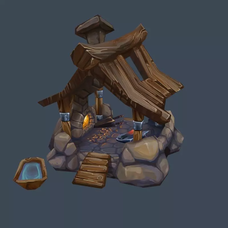 Cartoon Old Forge Building Low-poly 3D model_0