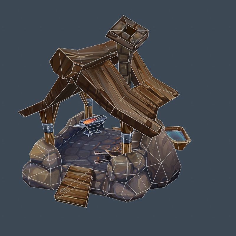 Cartoon Old Forge Building Low-poly 3D model_6