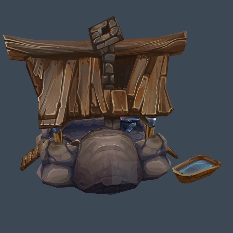 Cartoon Old Forge Building Low-poly 3D model_9