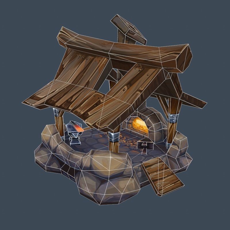 Cartoon Old Forge Building Low-poly 3D model_4