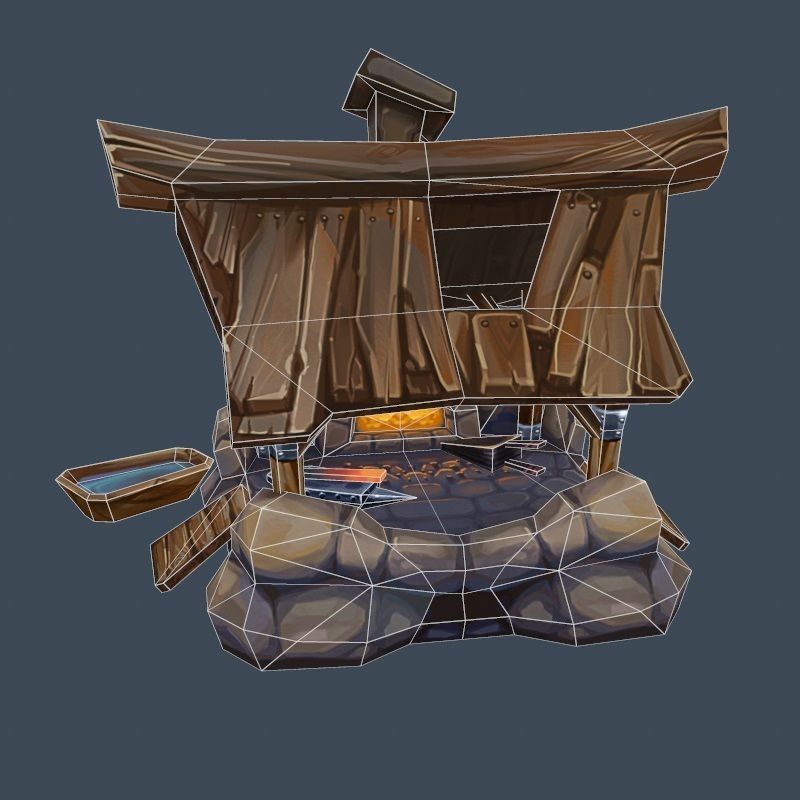 Cartoon Old Forge Building Low-poly 3D model_2