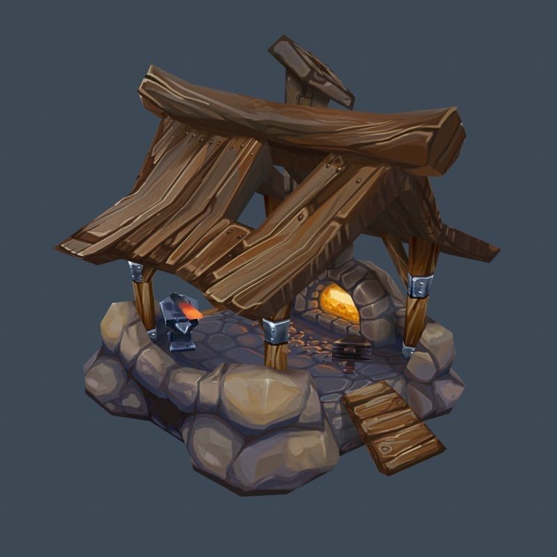 Cartoon Old Forge Building Low-poly 3D model_5