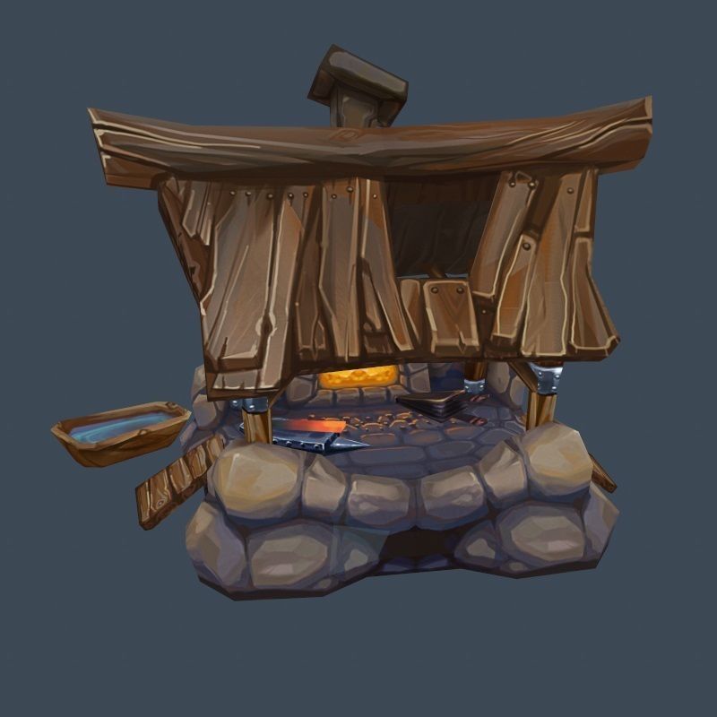 Cartoon Old Forge Building Low-poly 3D model_3