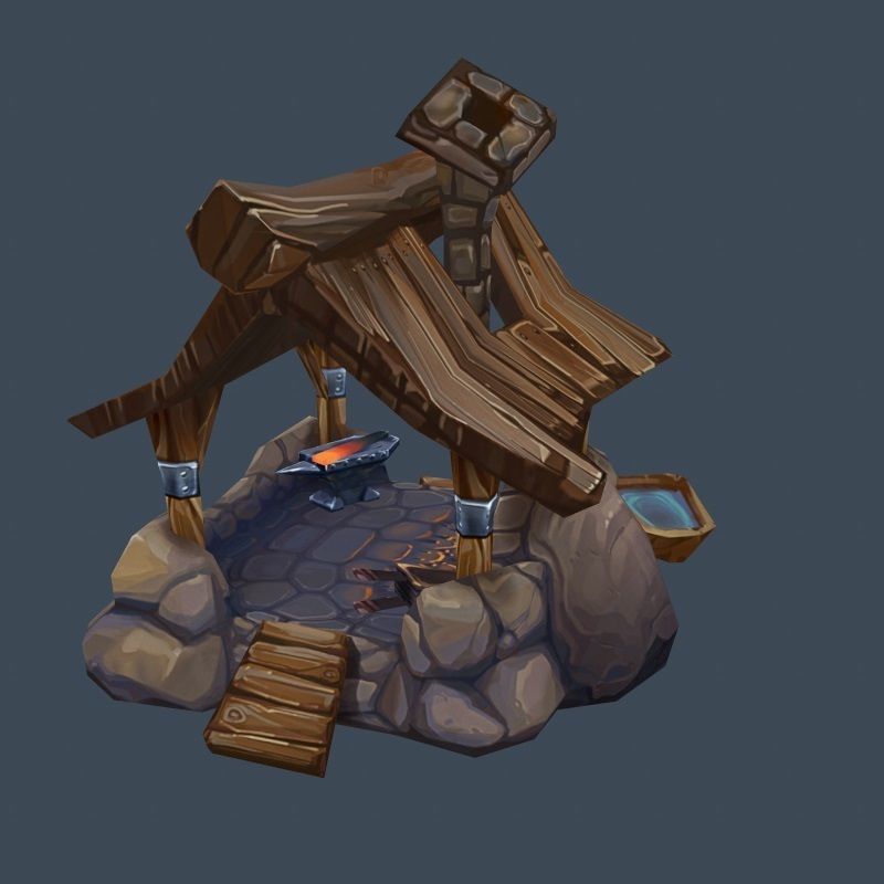 Cartoon Old Forge Building Low-poly 3D model_7