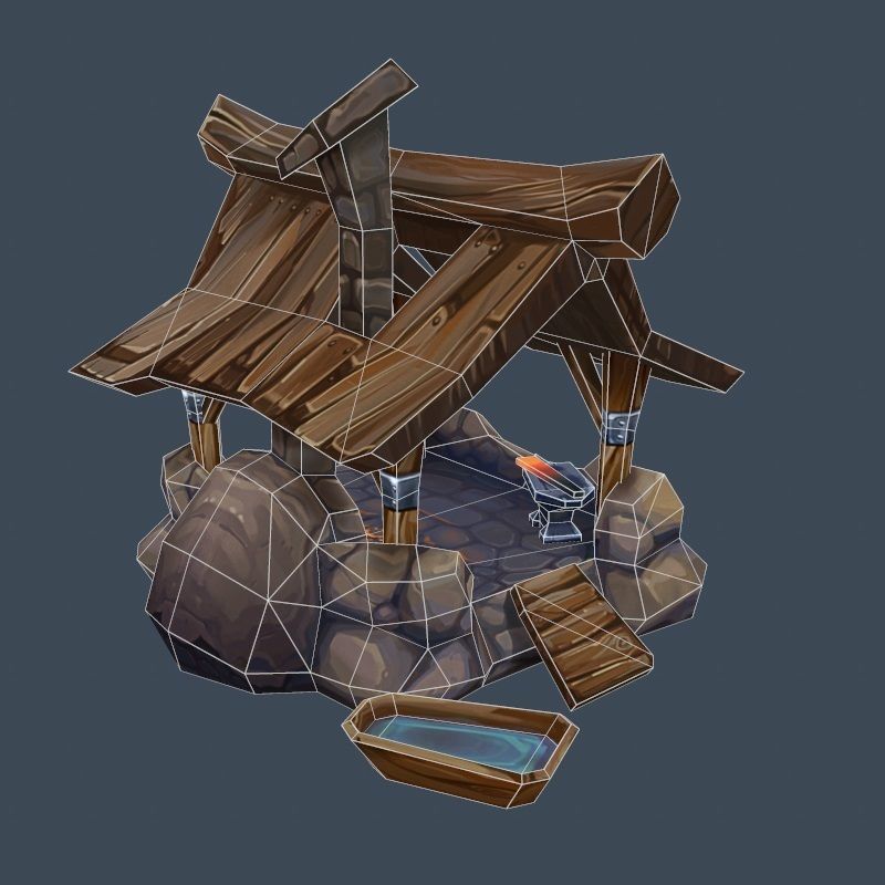 Cartoon Old Forge Building Low-poly 3D model_10