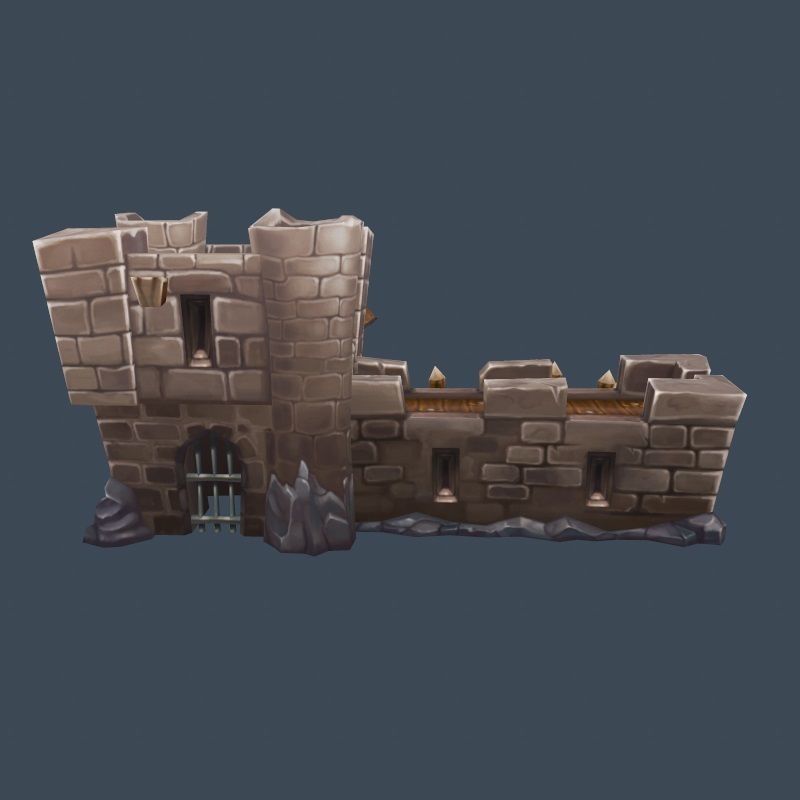 Cartoon Old Stone Fortress Wall Barack Building Low-poly 3D model_3