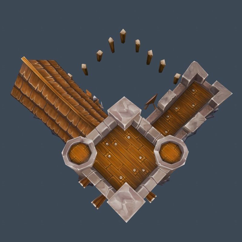 Cartoon Old Stone Fortress Wall Barack Building Low-poly 3D model_4