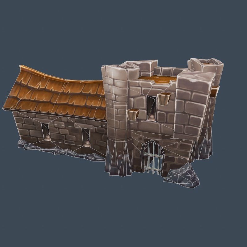 Cartoon Old Stone Fortress Wall Barack Building Low-poly 3D model_6