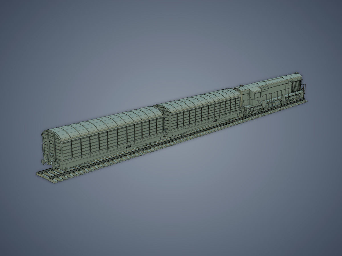 Locomotive and Box Car Low-poly 3D model_12
