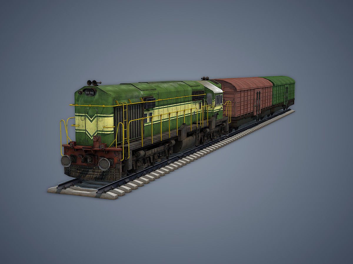 Locomotive and Box Car Low-poly 3D model_9