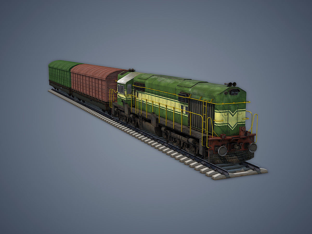 Locomotive and Box Car Low-poly 3D model_2