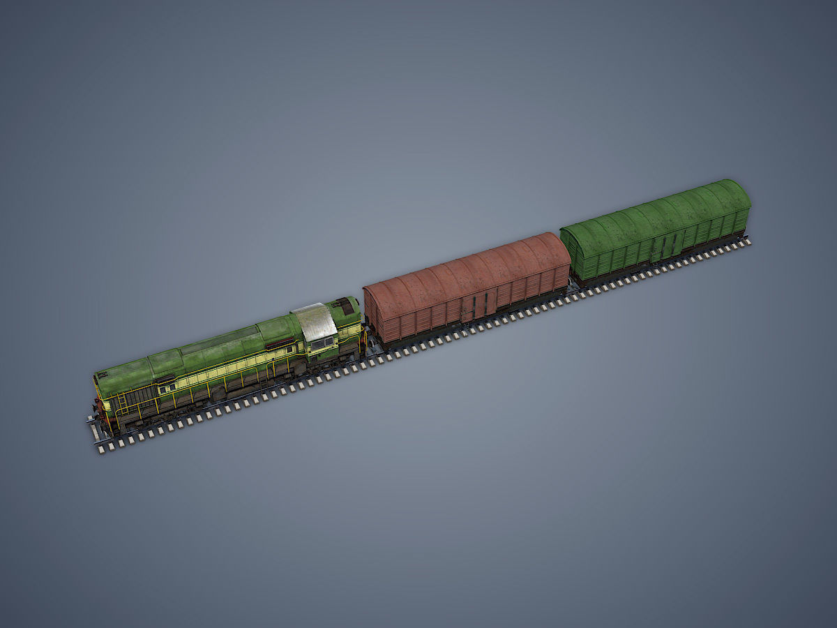 Locomotive and Box Car Low-poly 3D model_4