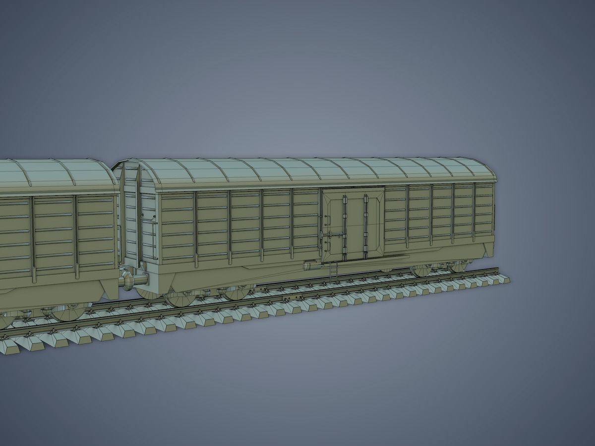 Locomotive and Box Car Low-poly 3D model_19