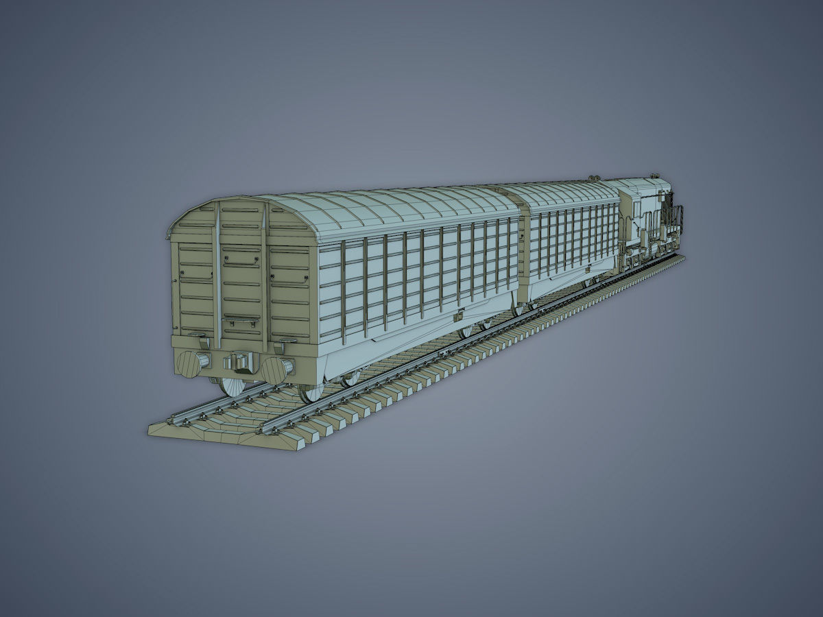 Locomotive and Box Car Low-poly 3D model_21