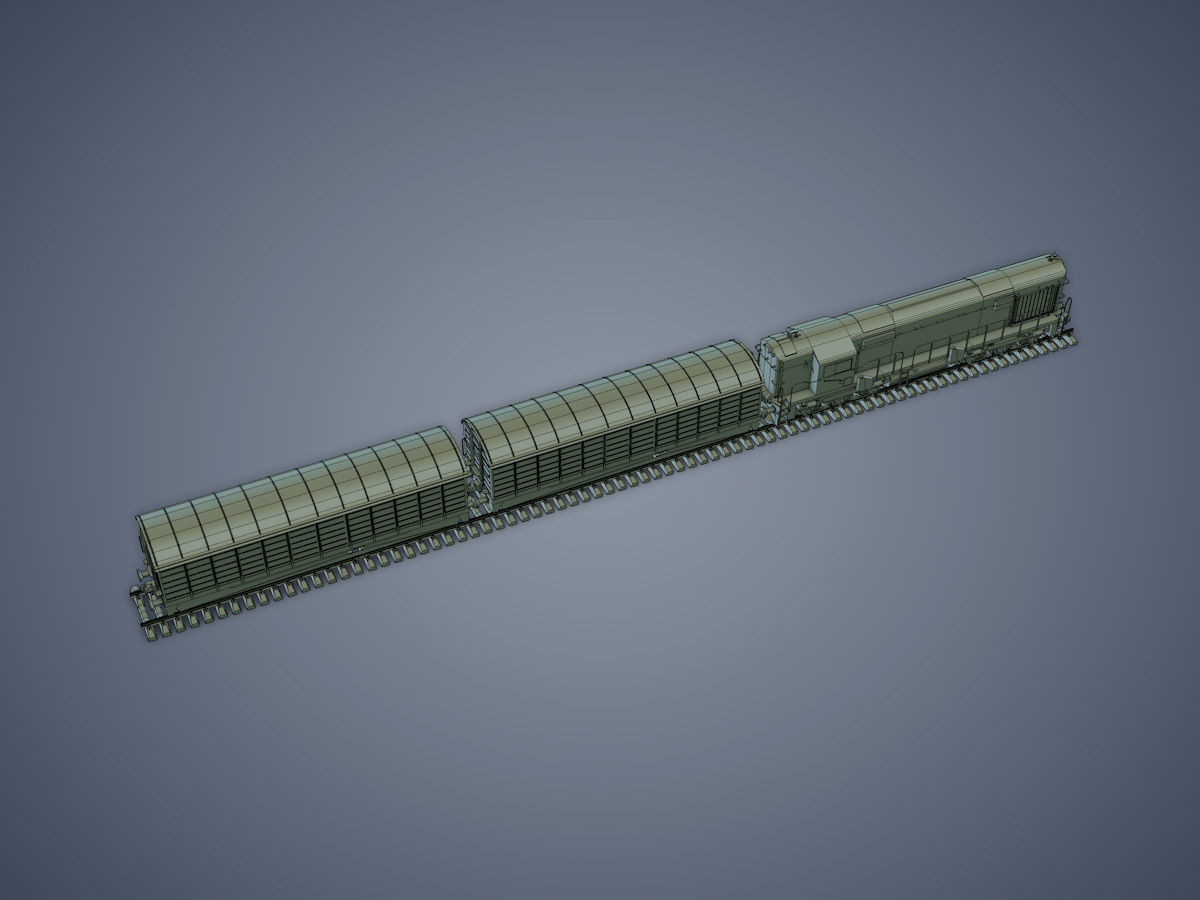 Locomotive and Box Car Low-poly 3D model_16