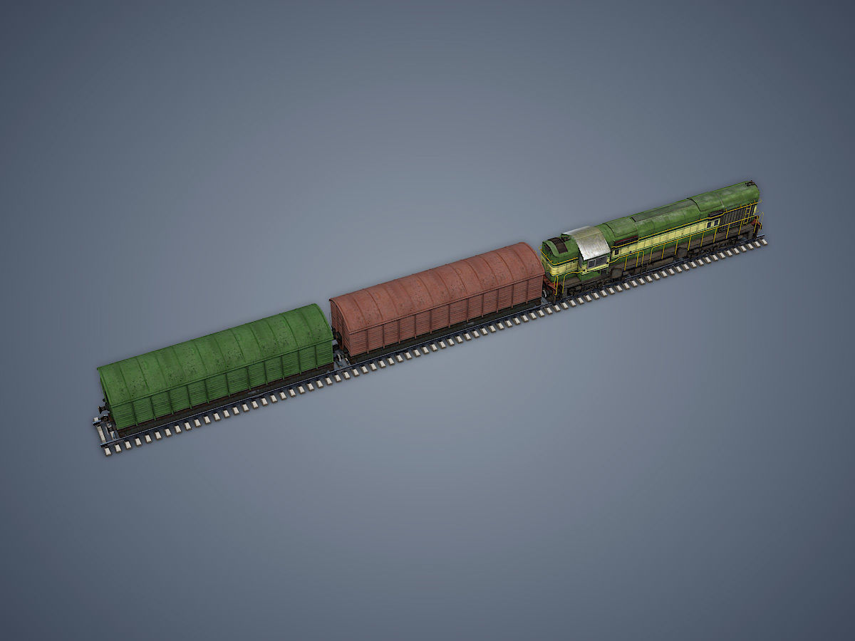 Locomotive and Box Car Low-poly 3D model_5