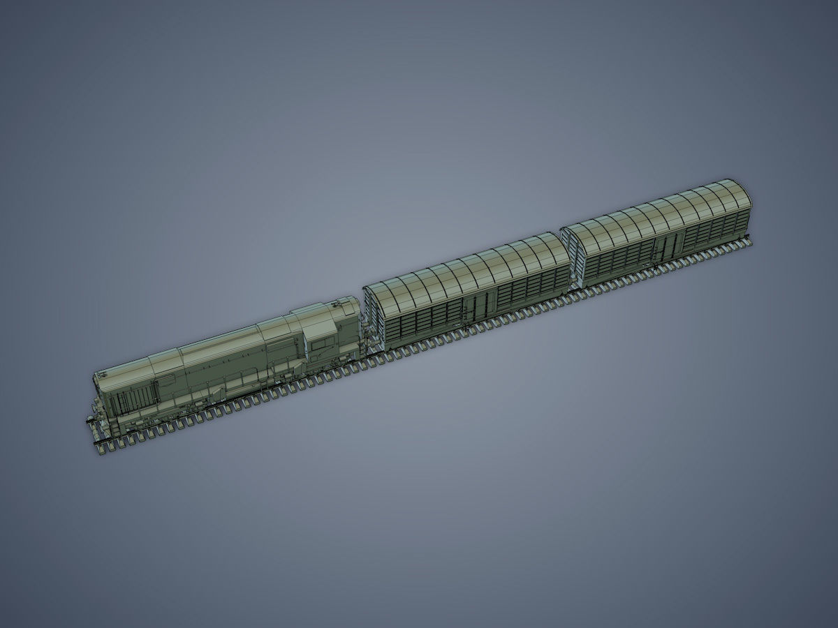 Locomotive and Box Car Low-poly 3D model_15