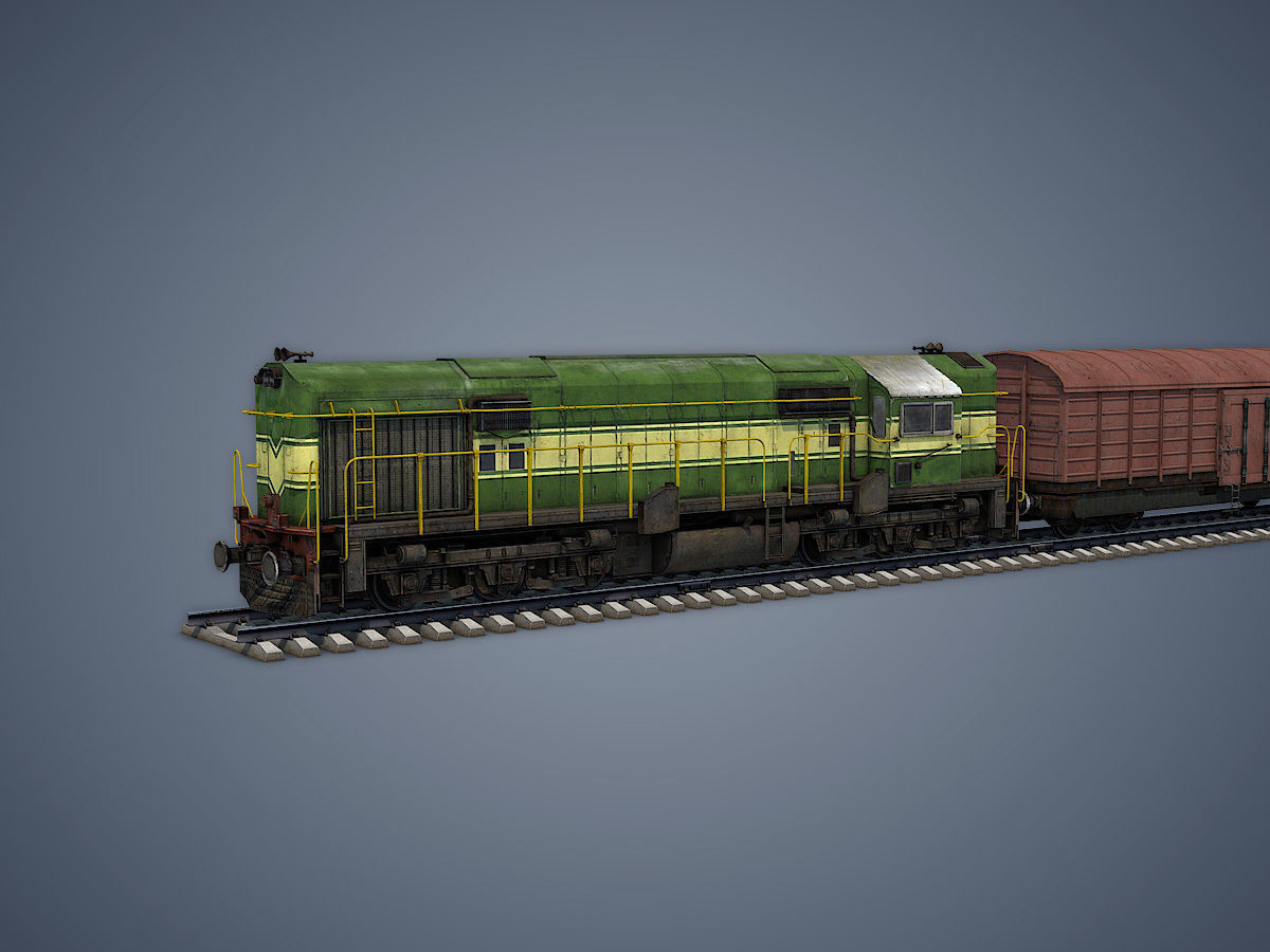 Locomotive and Box Car Low-poly 3D model_6