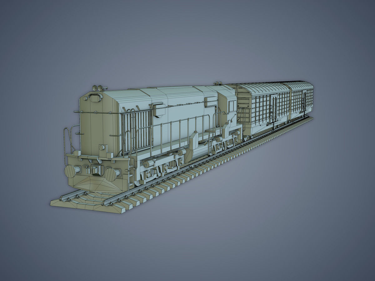 Locomotive and Box Car Low-poly 3D model_20