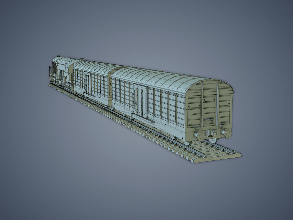 Locomotive and Box Car Low-poly 3D model_14
