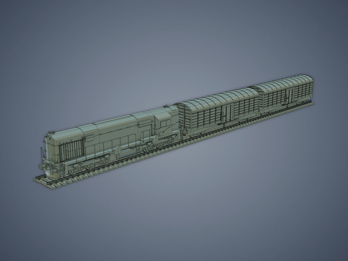 Locomotive and Box Car Low-poly 3D model_11