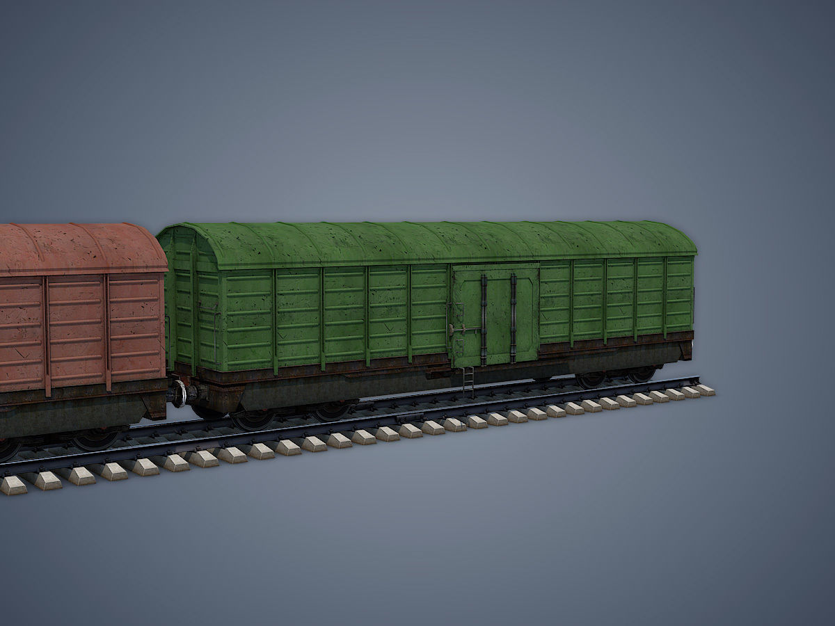 Locomotive and Box Car Low-poly 3D model_8