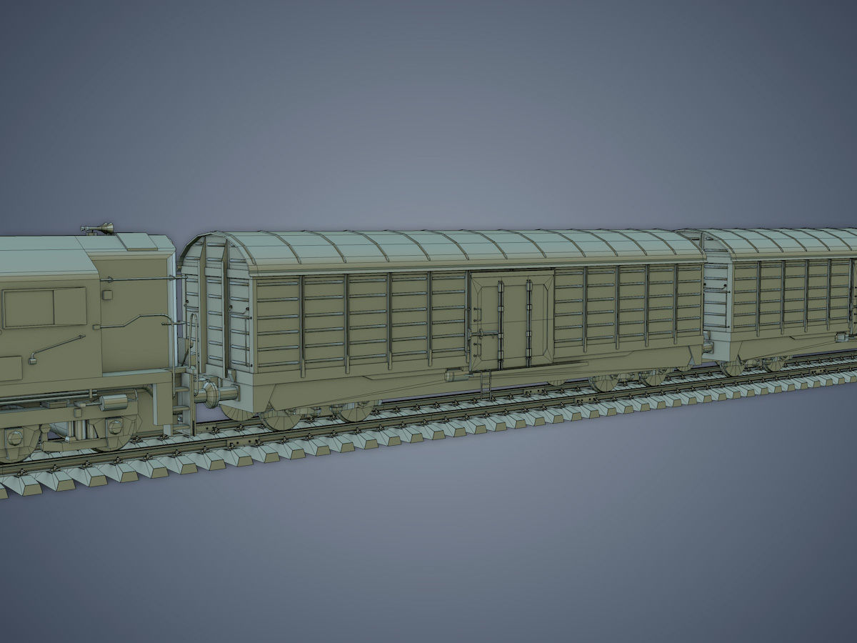 Locomotive and Box Car Low-poly 3D model_18