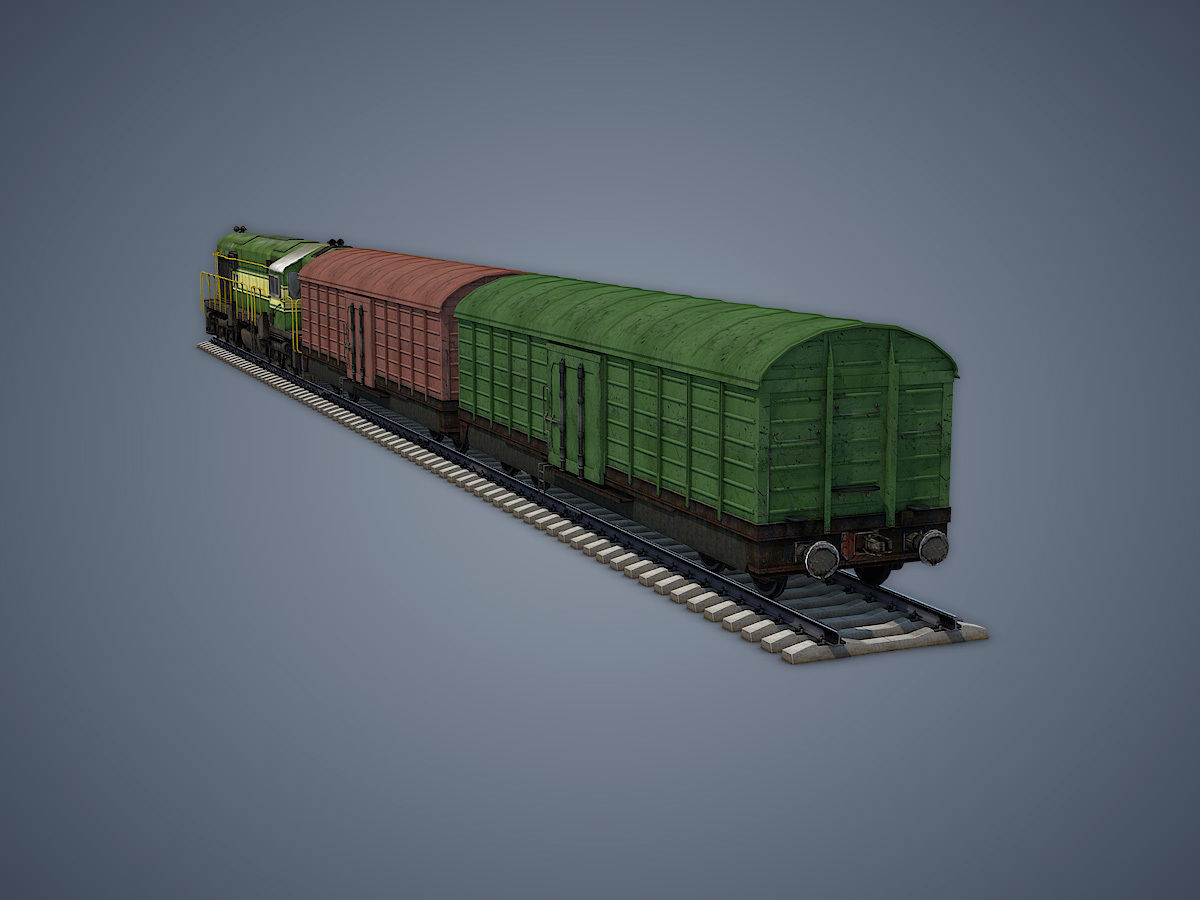 Locomotive and Box Car Low-poly 3D model_3