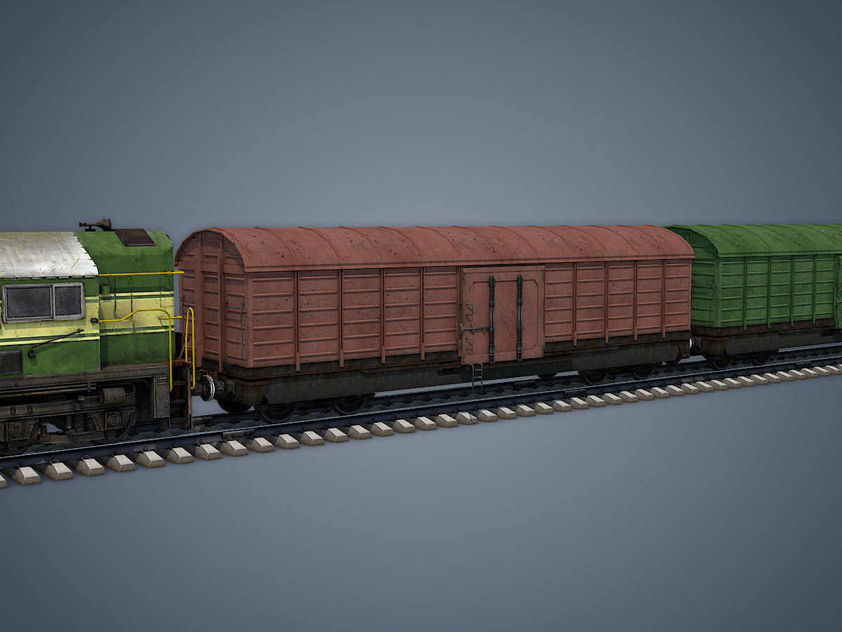 Locomotive and Box Car Low-poly 3D model_7