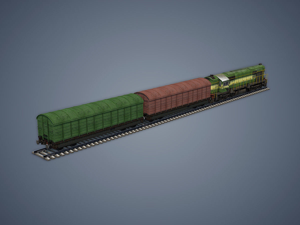 Locomotive and Box Car Low-poly 3D model_1