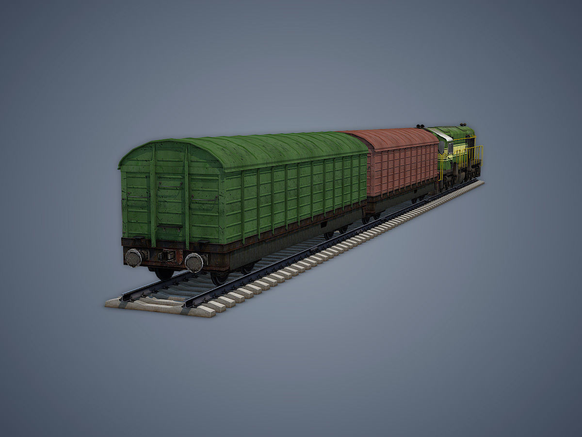 Locomotive and Box Car Low-poly 3D model_10