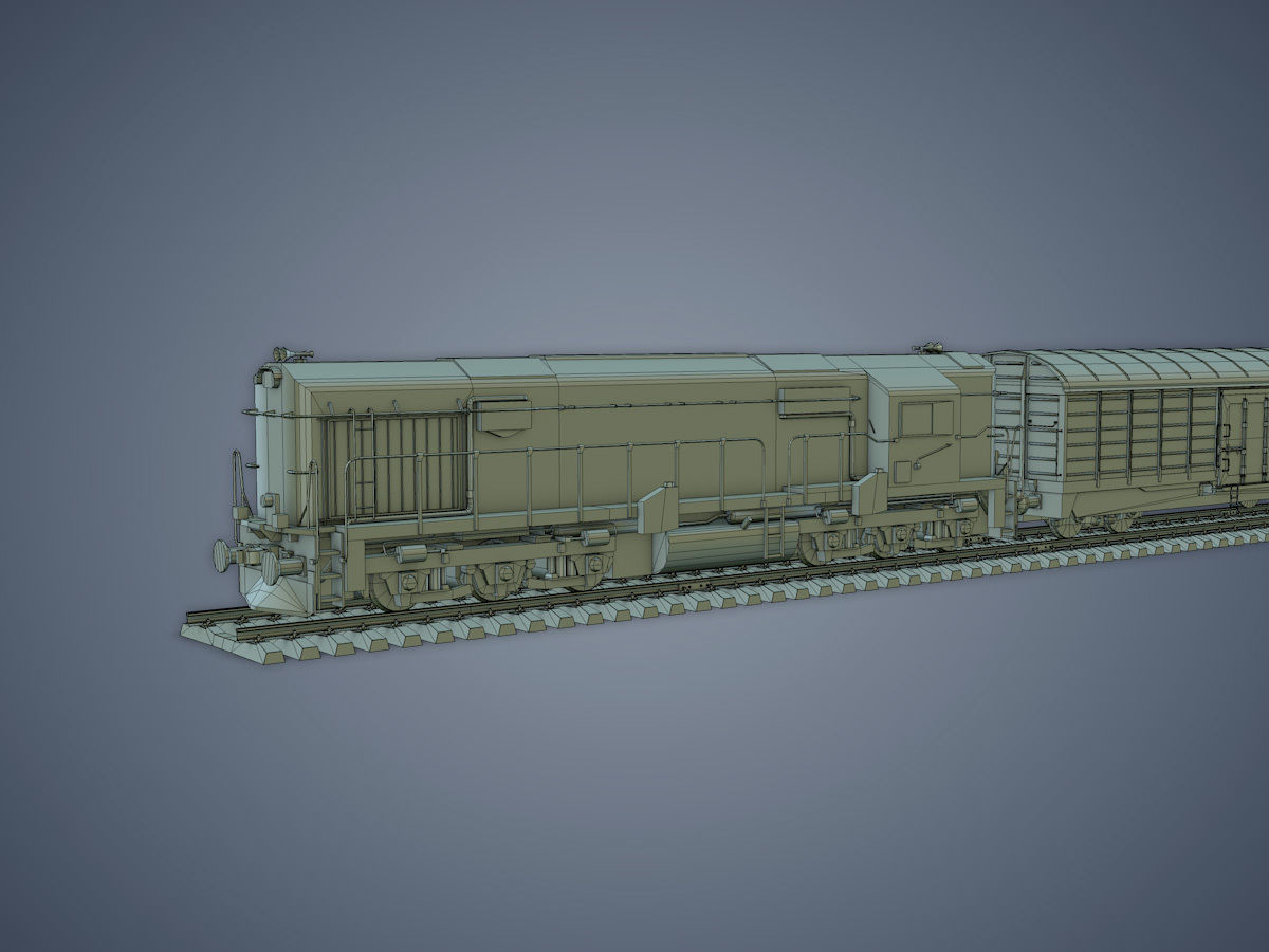 Locomotive and Box Car Low-poly 3D model_17