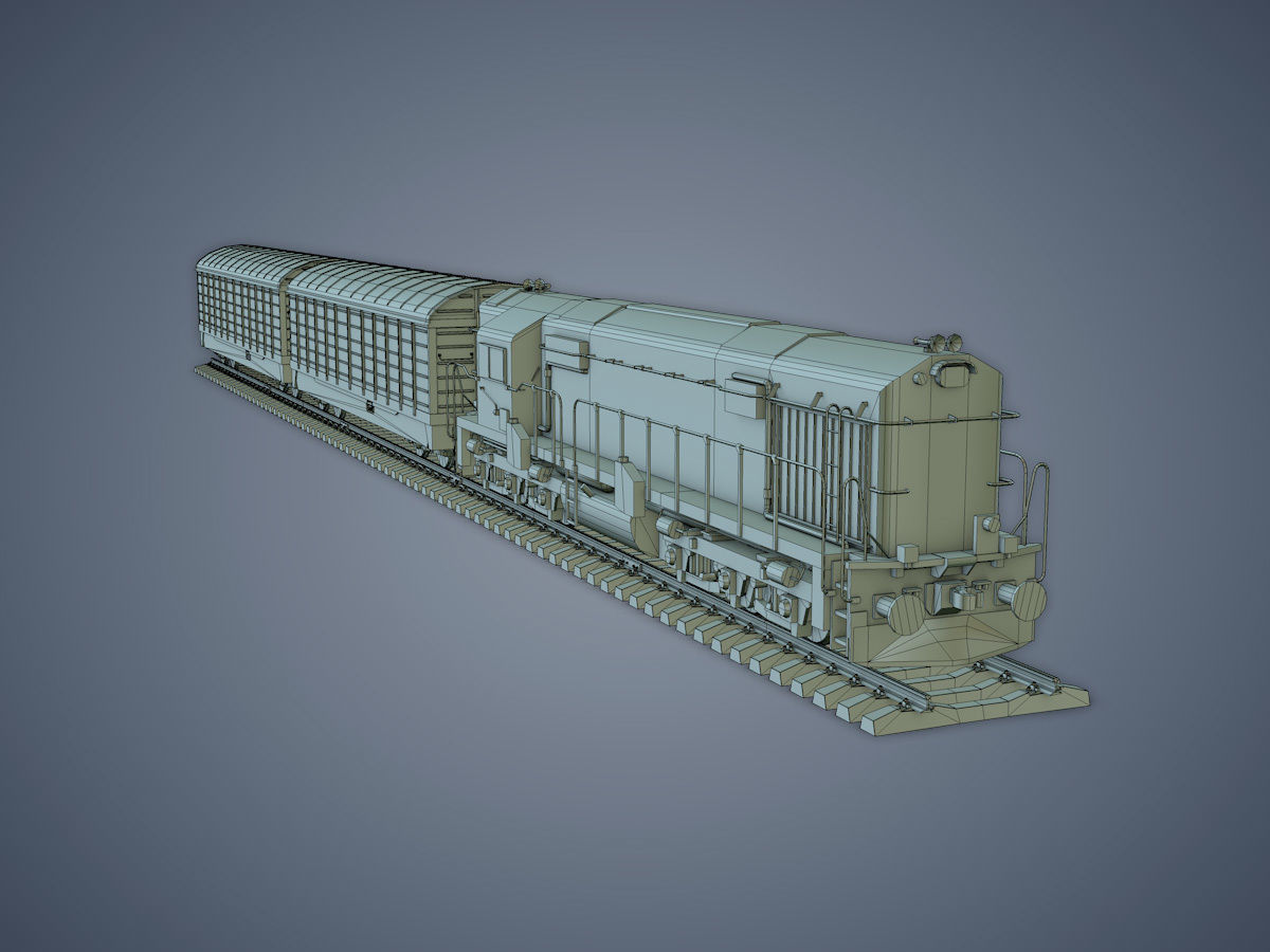Locomotive and Box Car Low-poly 3D model_13