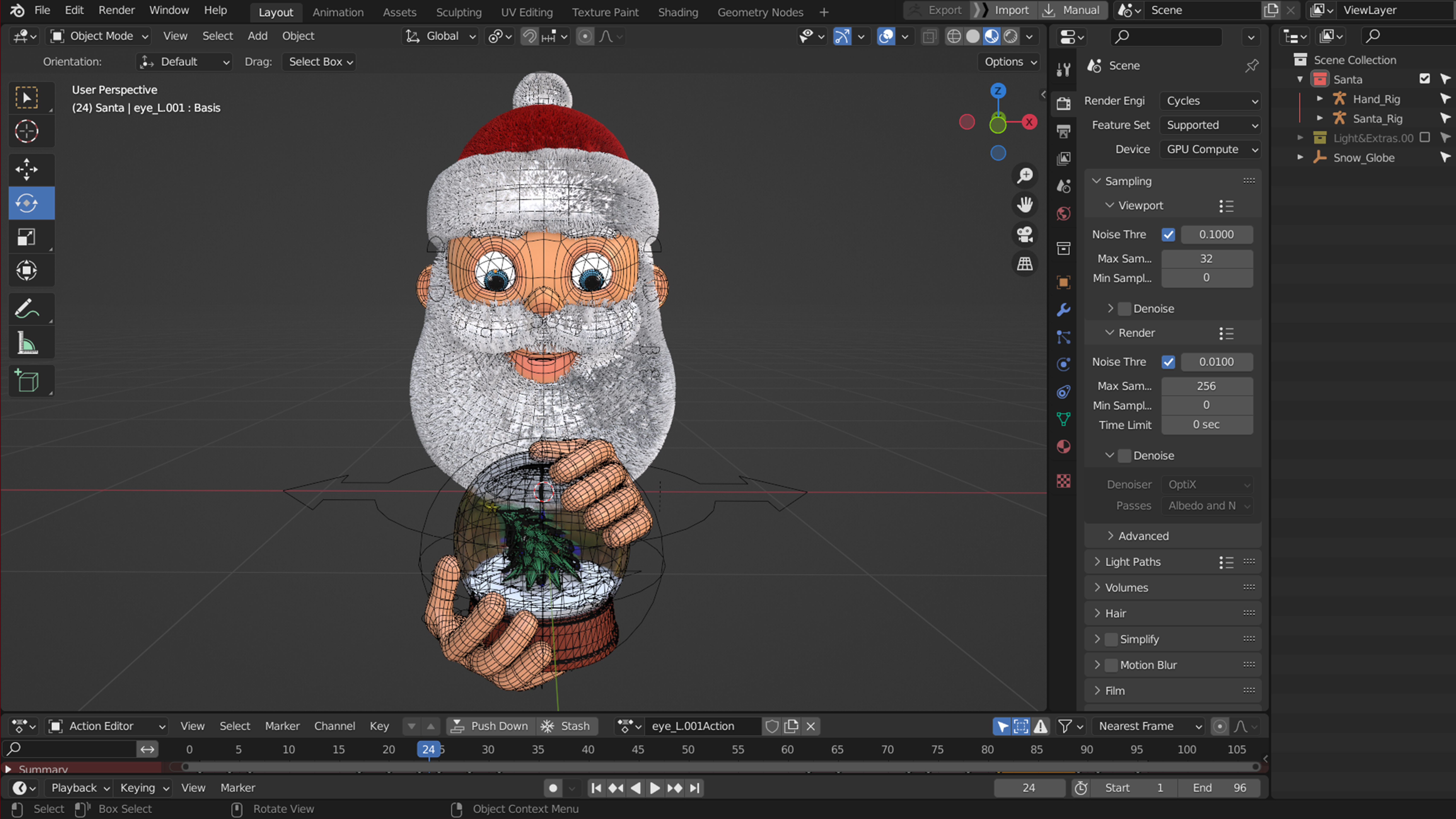 Animated Santa and Snow Globe Low-poly 3D model_9