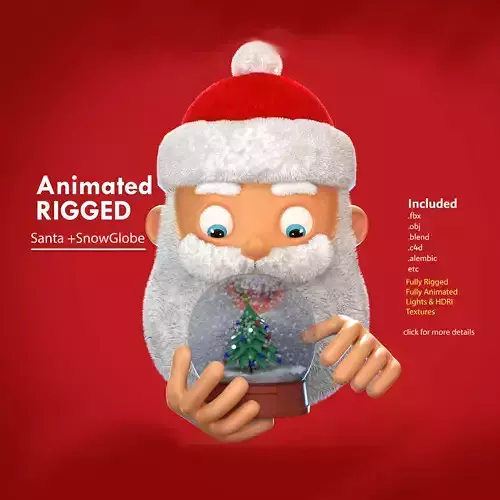 Animated Santa and Snow Globe  Low-poly 3D model