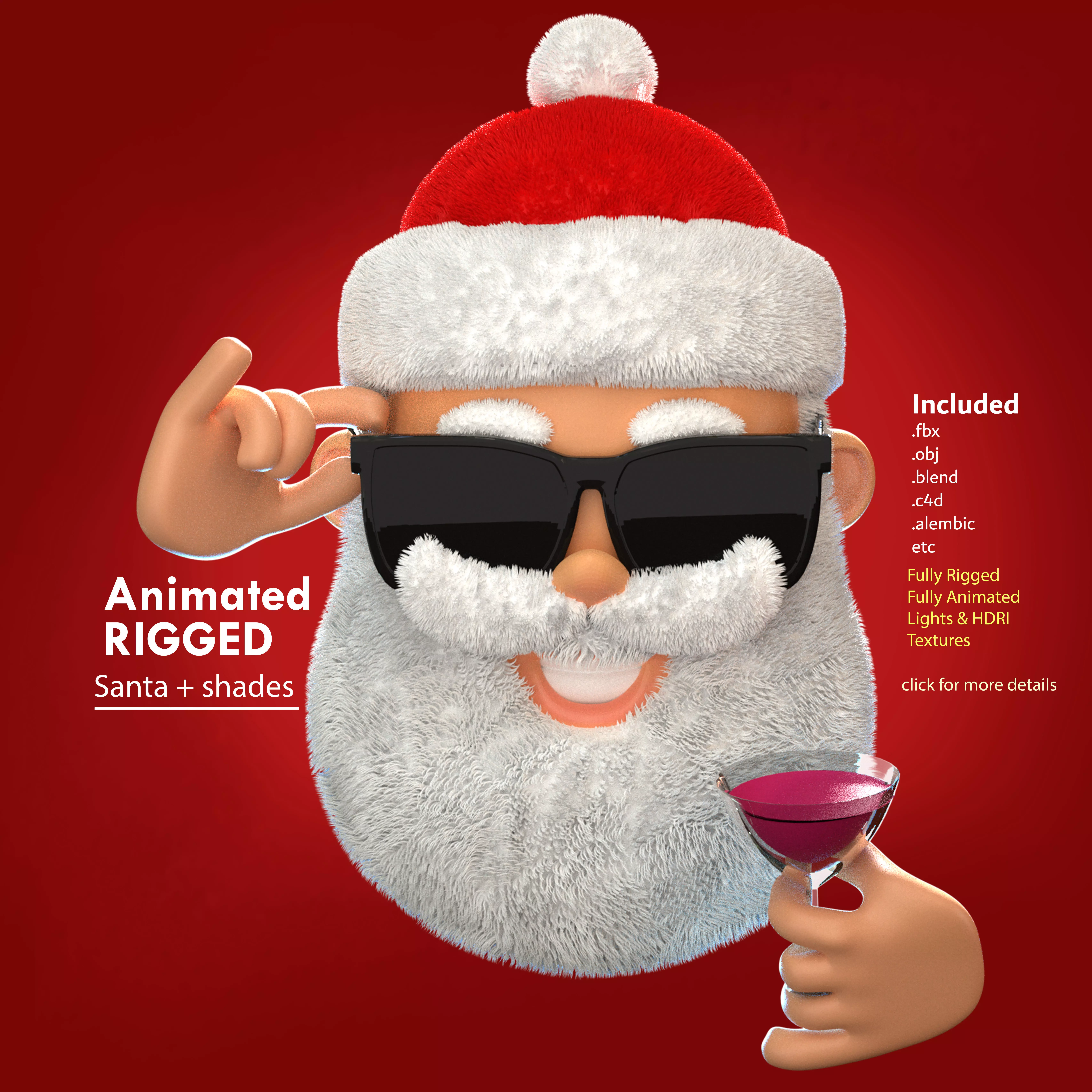 Animated Santa Shades Low-poly 3D model_0